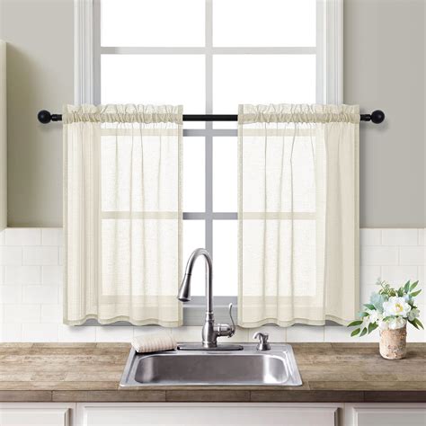 36 inch drapes - PONY DANCE Cafe Curtains 36 inch Length - Linen Look Semi Sheer White Valance Casual Back Tab Drapes for Small Bathroom Basement,Short Window Curtains for Kitchen Over Sink, W 52 x L 36,2 Panels 4.6 out of 5 stars 1,187